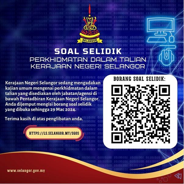 poster hebahan soal selidik perkhidmatan atas talian jabatan agansi kerajaan negeri selangor